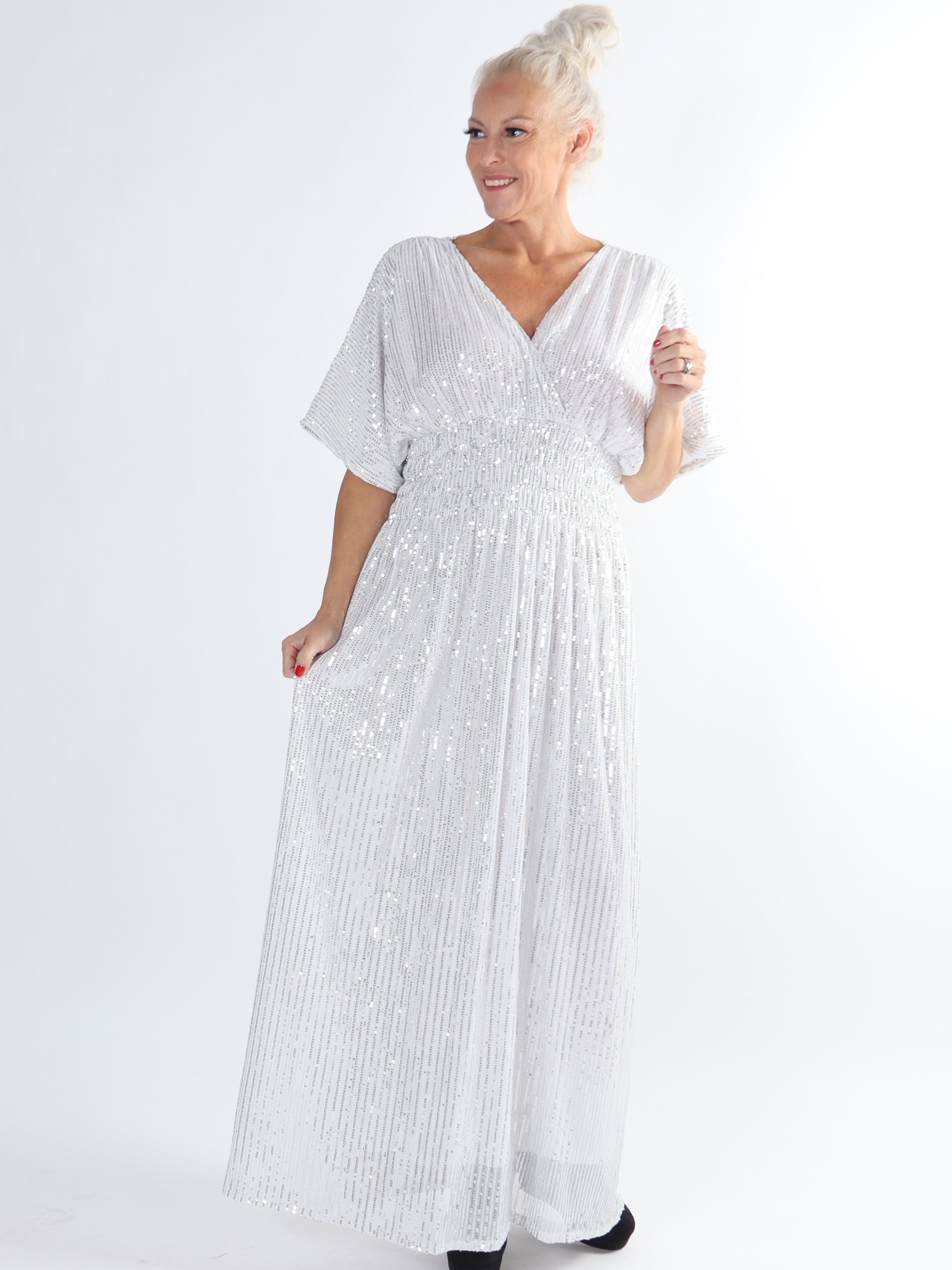 Pams Glitter - Lang smuk plus size kjole med pailletter